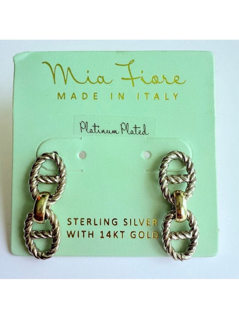 Mia Fiore 14k Gold & Sterling Silver Platinum Plated Pull Tab 1" Earrings Italy